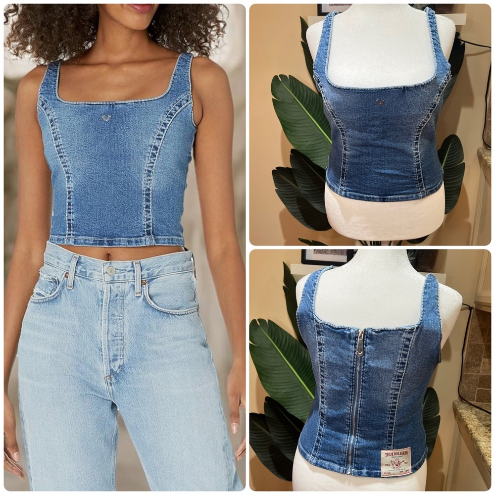 True Religion BIG T DENIM BUSTIER Top Large